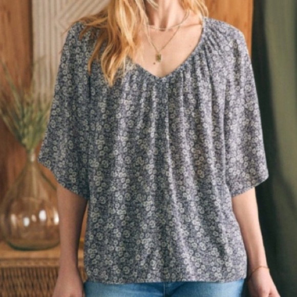 Faherty Amira Top Blouse Ditsy Floral Print Blue White Extra Extra Small - Picture 1 of 10